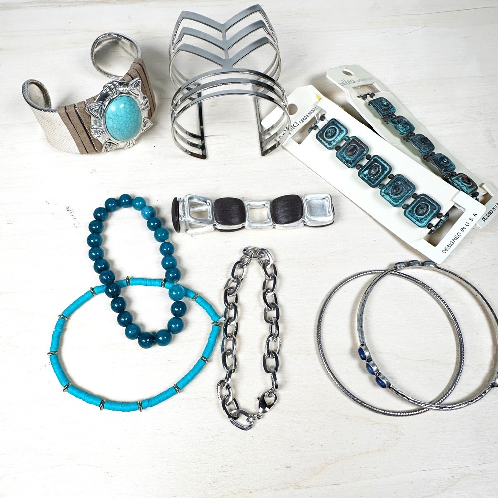 Lot of 10 Bracelets Turquoise Silver Tone  Wearable Costume‎ Jewelry